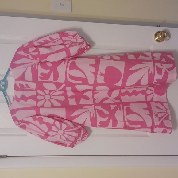 Oliphant Sz M, Shades Of Pink Floral Tunic Dress With Baloon Sleeves - Picture 9 of 12